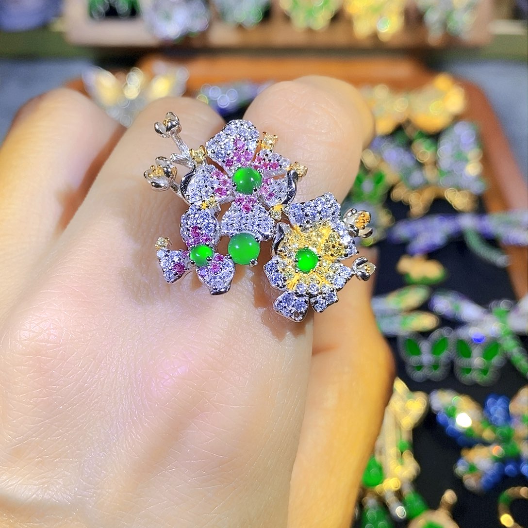 吊坠(不含链)银S925镶嵌翡翠