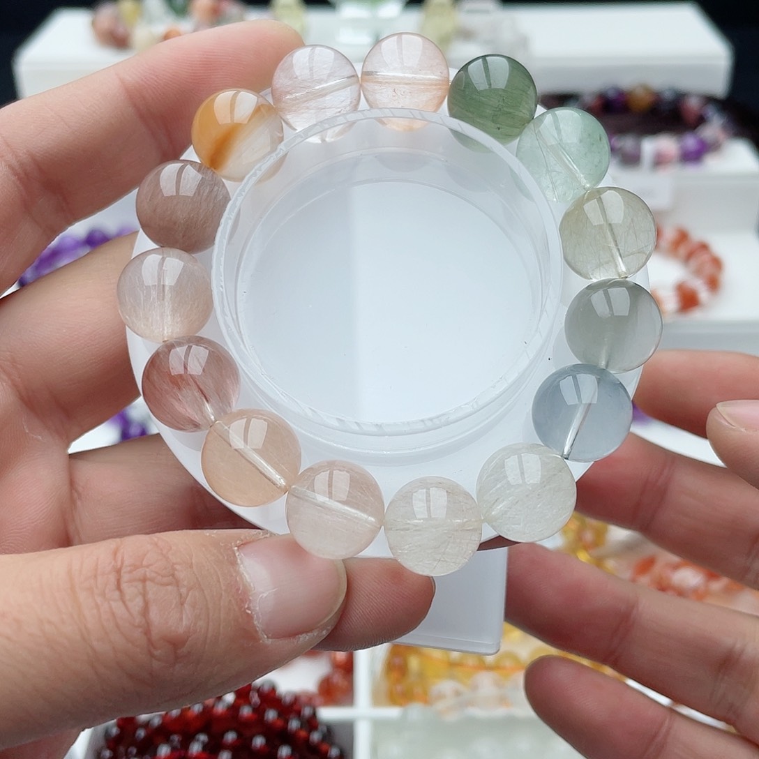 水晶手链未镶嵌彩兔毛13.8mm 54.9g