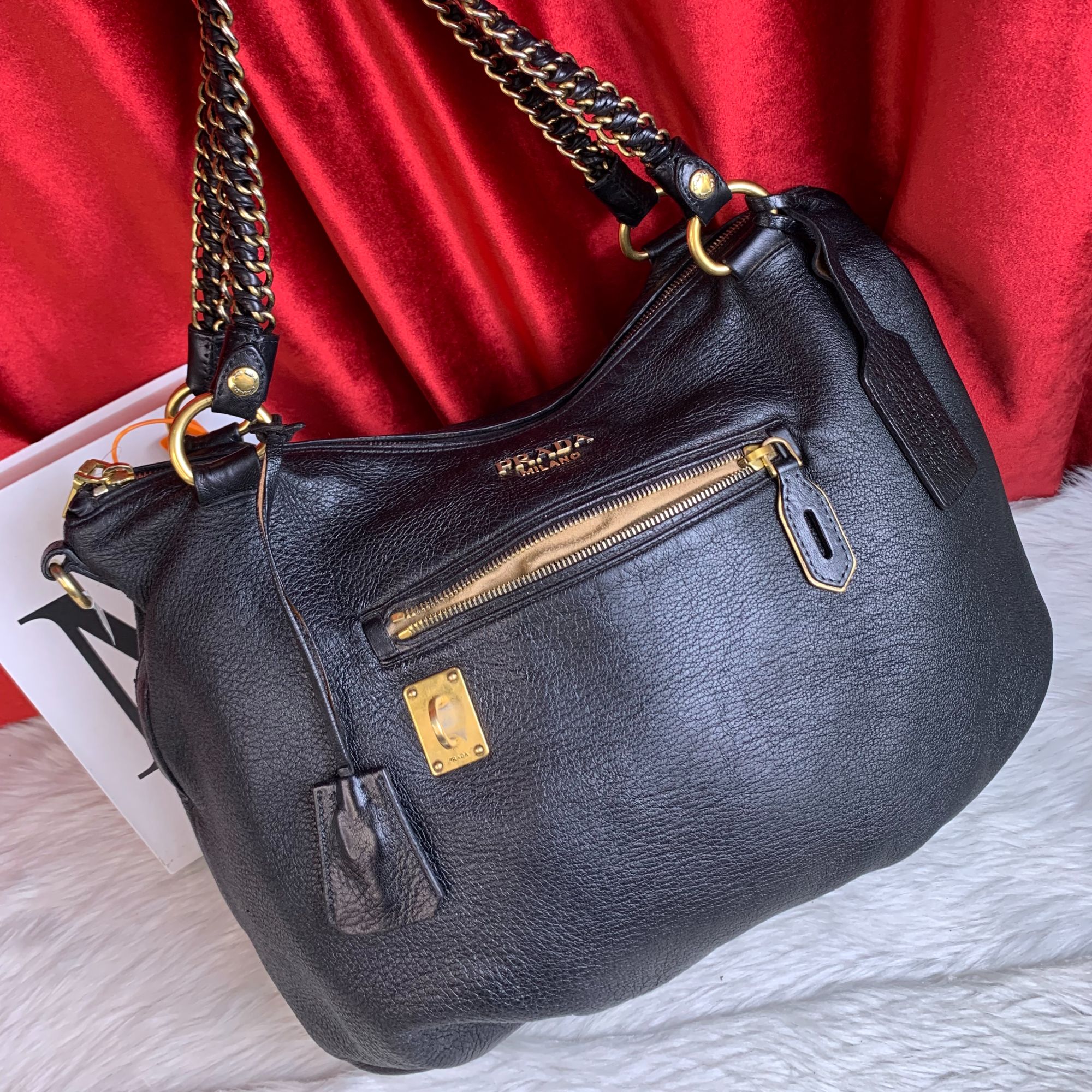 95新 Prada/普拉达 黑金机车包/FYZH06129040/9040/H