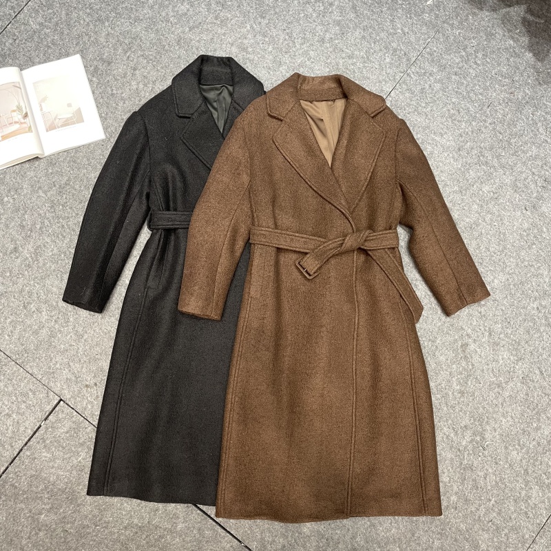 （QINGQING）气质百搭新品秋冬保暖加厚长袖V领毛呢大衣