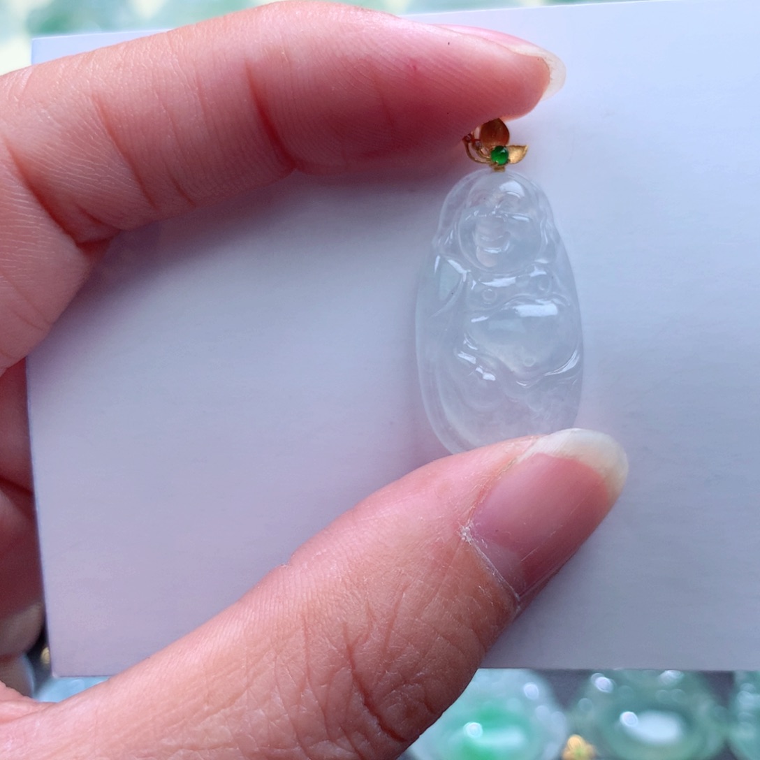 翡翠吊坠(不含链)18K金镶嵌