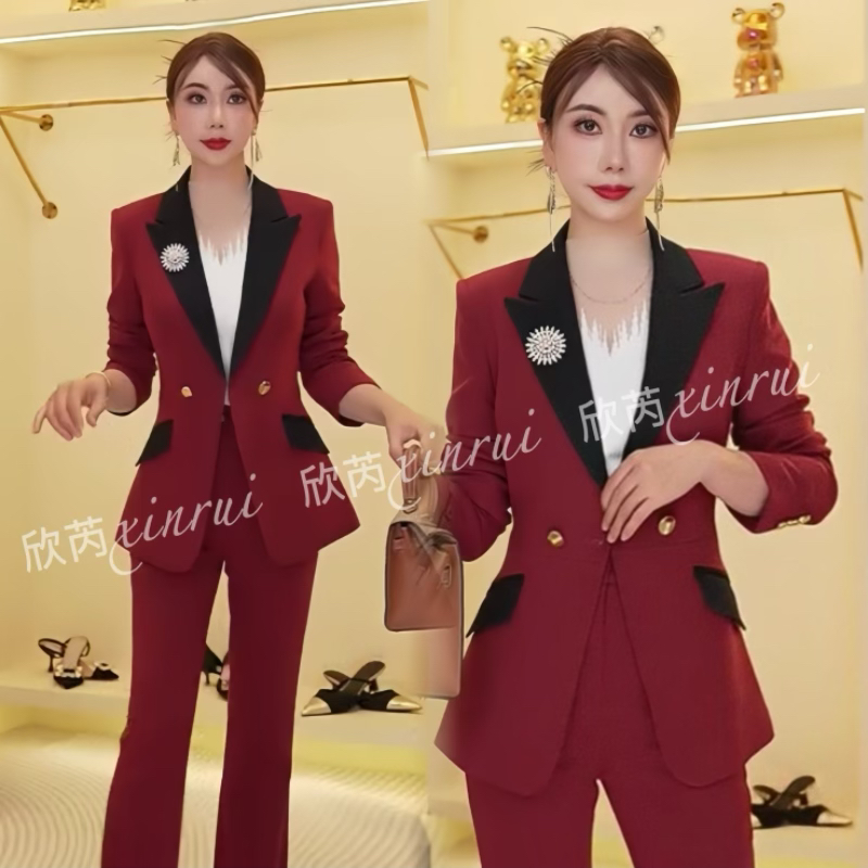 9899秋冬新款女装时尚修身显瘦气质职业套装工作服商务双排扣西装