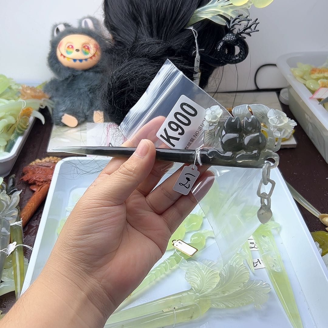 合金蛇纹石玉发饰糖*酿