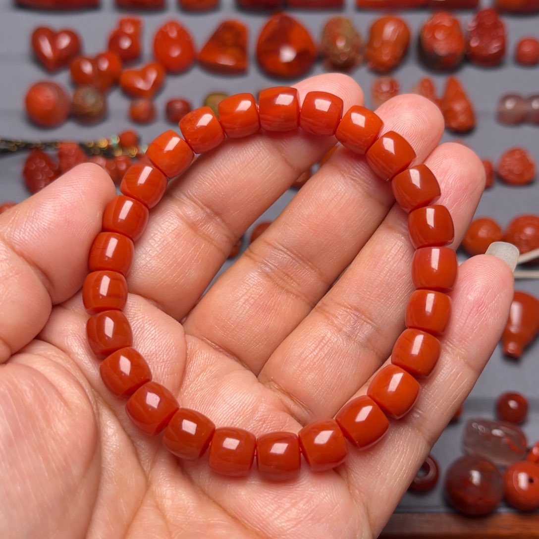 南红玛瑙配饰未镶嵌直切手串卡8mm