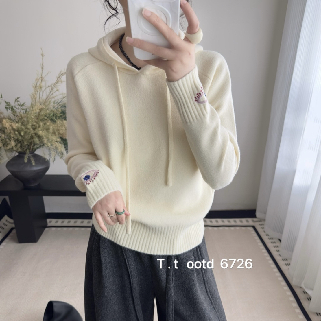 6726 韩系简约连帽珍珠绒毛衣