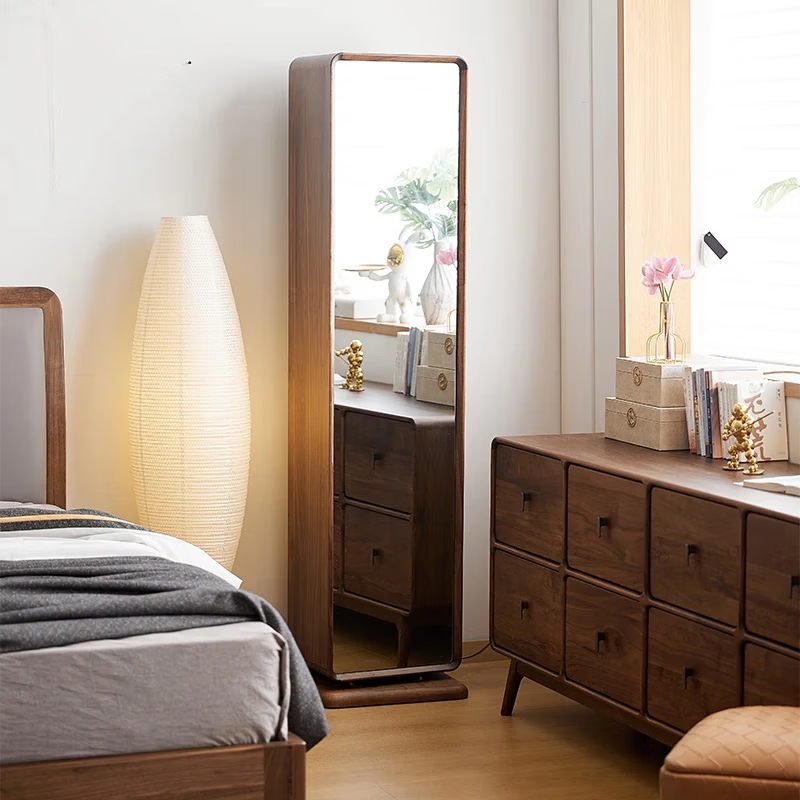 致典北美黑胡桃木文渊旋转书柜旋转穿衣镜一体式客厅落地储物柜