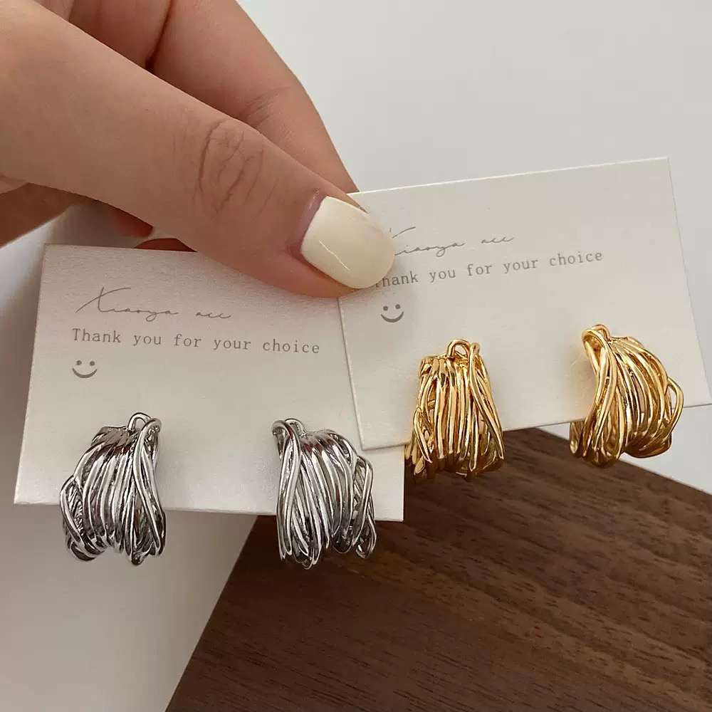 铜合金耳饰 高级感轻奢风C形小众金属重工复古潮流欧美风时尚耳环