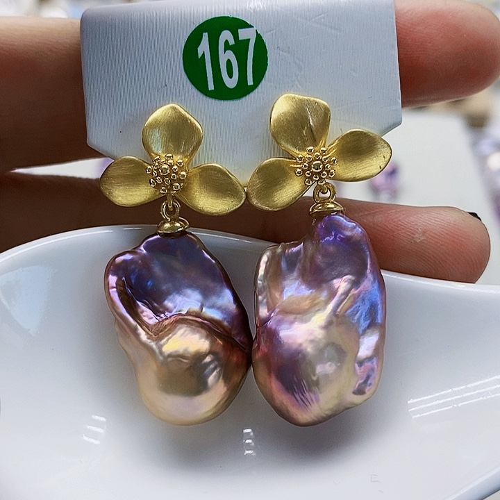 银S925镶嵌耳饰淡水珍珠