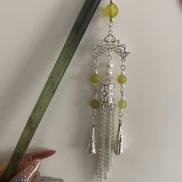 岫玉玉簪，手工编织，玉手镯