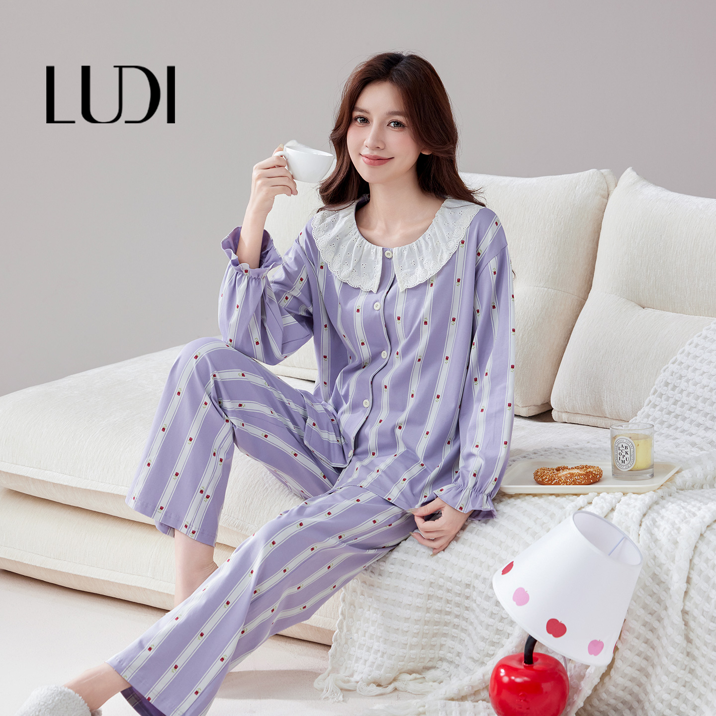 露迪尚品家居服LDC257263长袖套装女款春秋睡衣纯棉透气舒适亲肤