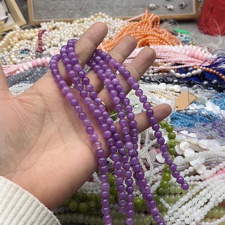 玛瑙/玉髓珠宝半成品未镶嵌一条6mm紫丁香