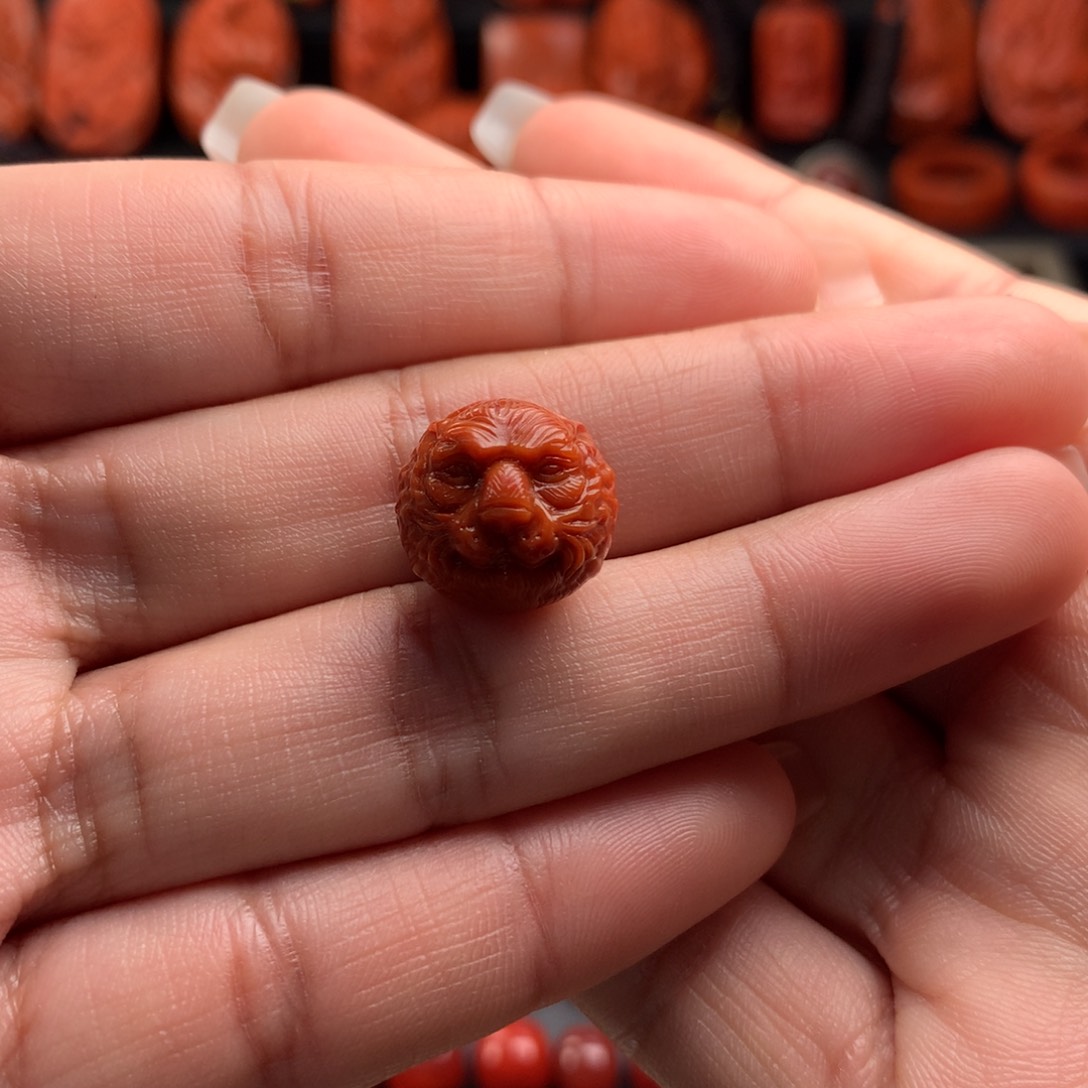 南红玛瑙精工雕刻虎珠14+未镶嵌
