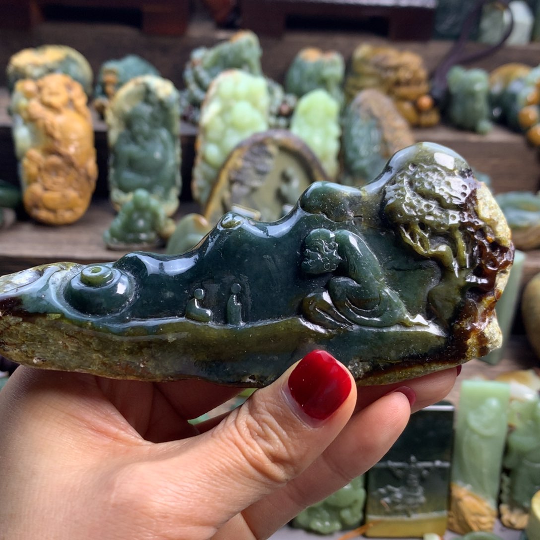 岫岩河磨玉（透闪石质玉）手串把未镶嵌栗****高