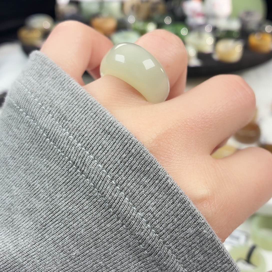 和田玉未镶嵌戒指S32浅晴馒头17.6