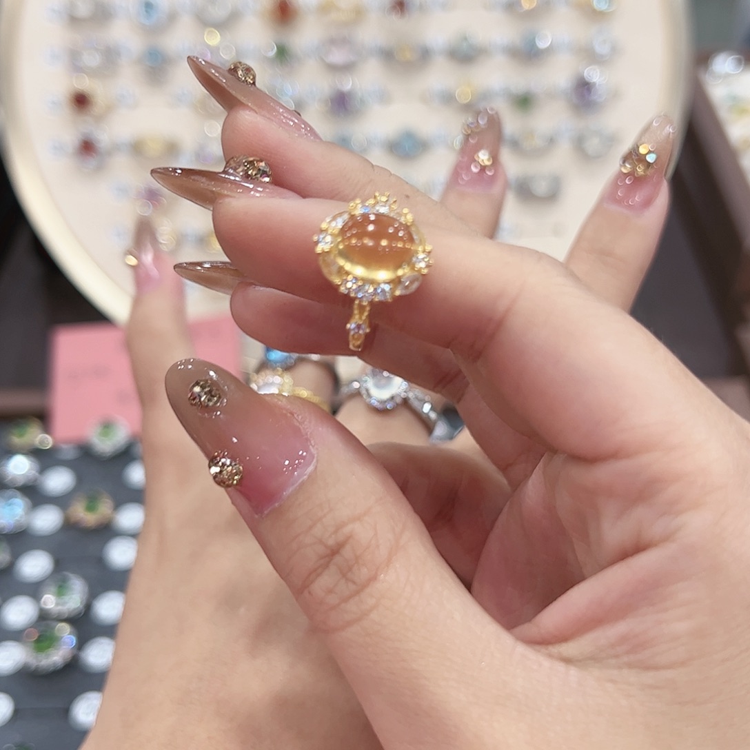 蛇纹石玉戒指银S925镶嵌-*枝