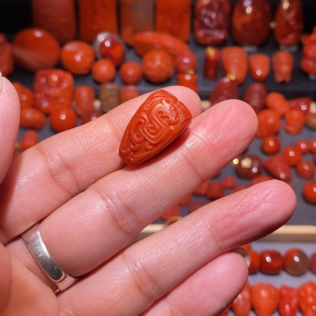 1***6南红玛瑙未镶嵌精工纯色三通12.8