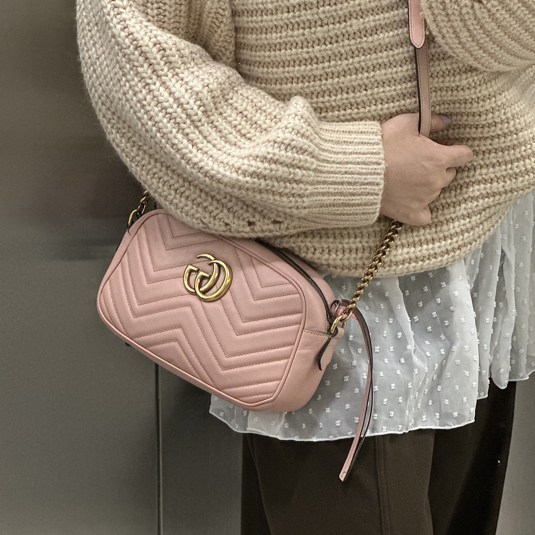 99新 GUCCI/古驰 古驰樱花粉相机款斜挎包