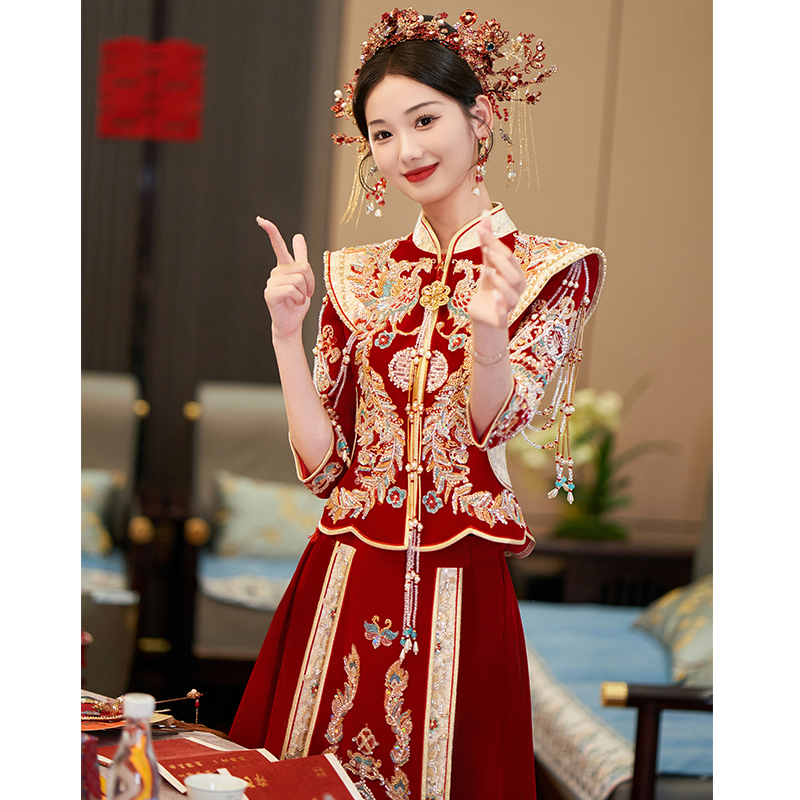 秀禾服结婚婚服2025年新款中式礼服新娘丝绒嫁衣出阁服敬酒服366