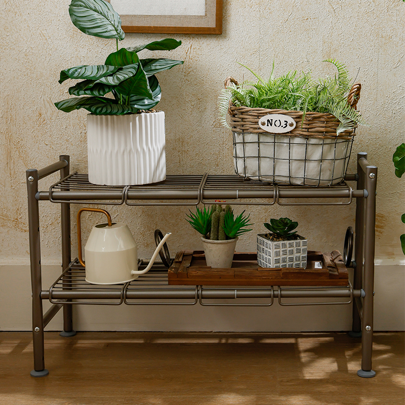 碳钢置物架花架室内户外阳台客厅落地式可置物伸缩双层收纳架