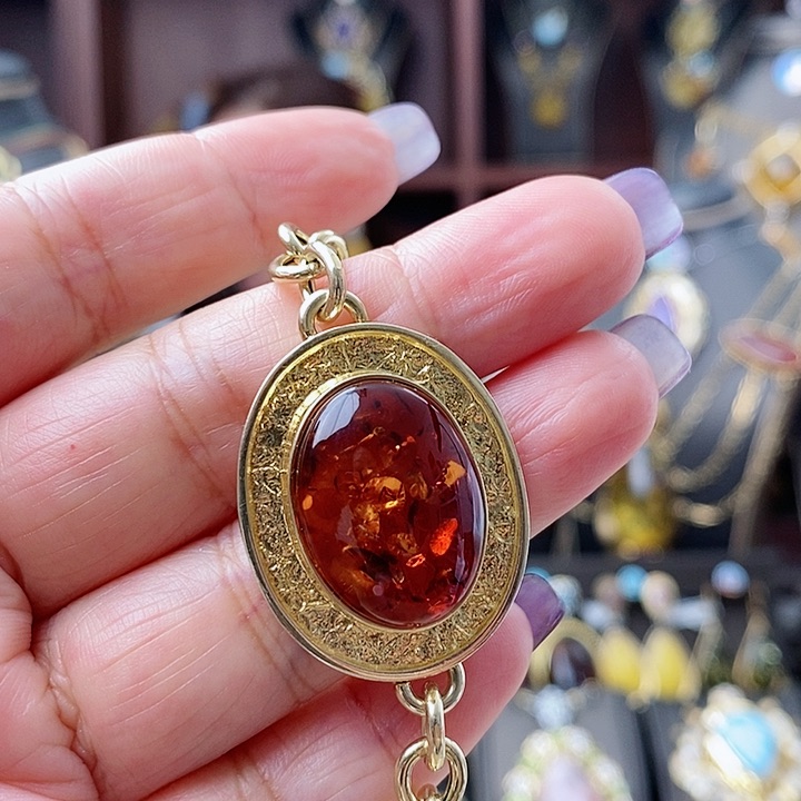 琥珀手链银S925镶嵌手链