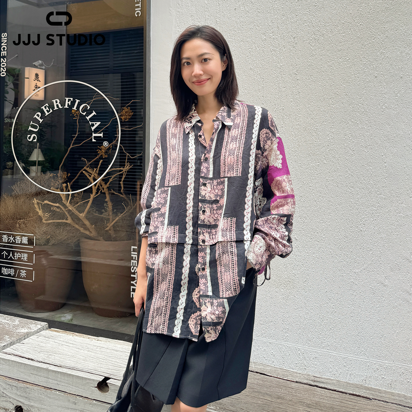 JJJ STUDIO 花色蕾丝印花衬衫女夏日度假东南亚风优雅 JDWWR1C198