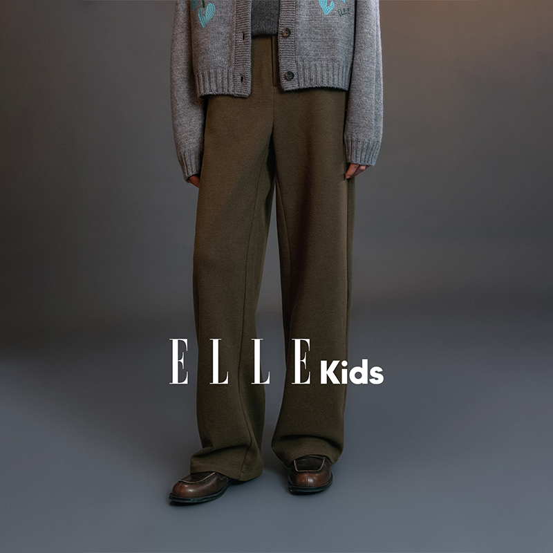 ELLE KIDS童装 复古秋冬毛呢简约百搭微弯刀休闲裤高腰显瘦D4