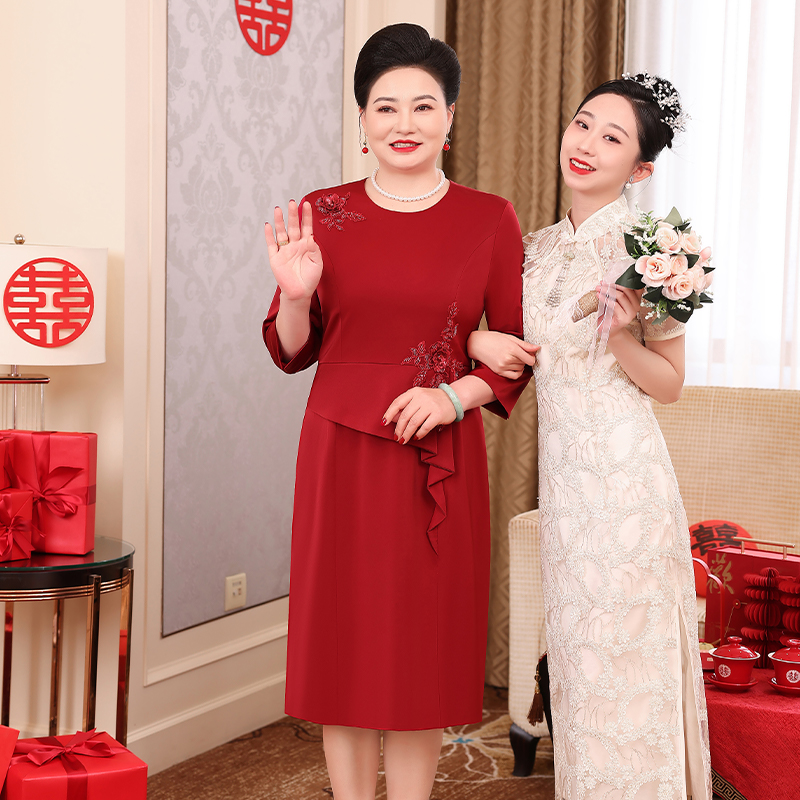 喜婆婆婚宴装婚礼宴会敬酒礼服高贵喜服春妈妈连衣裙WPD215-Q6746