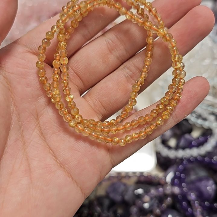 水晶手串未镶嵌3.8mm三圈金发晶手串