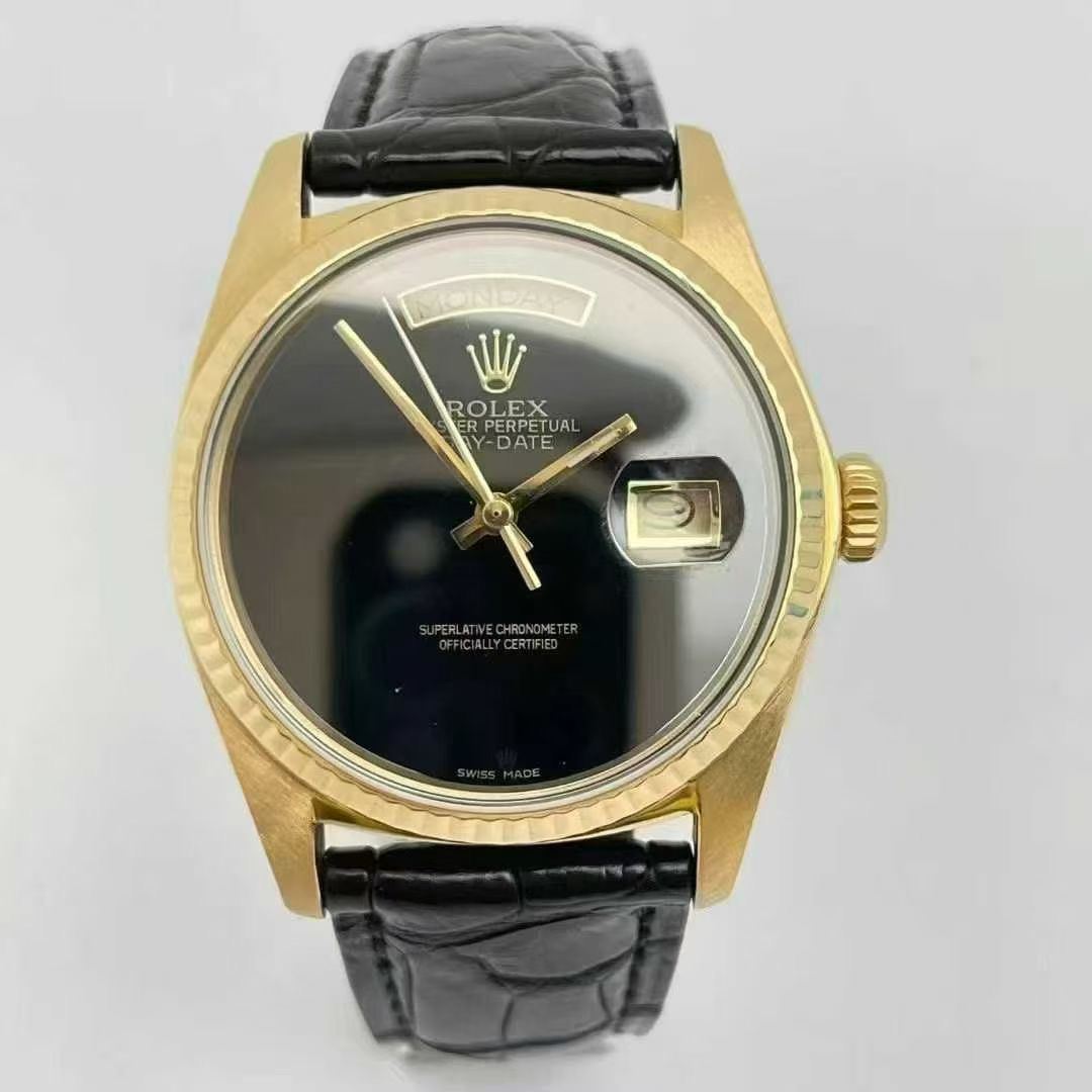 95新 Rolex/劳力士 后改无字天书星期日历/18038/单表/36mm/18K金