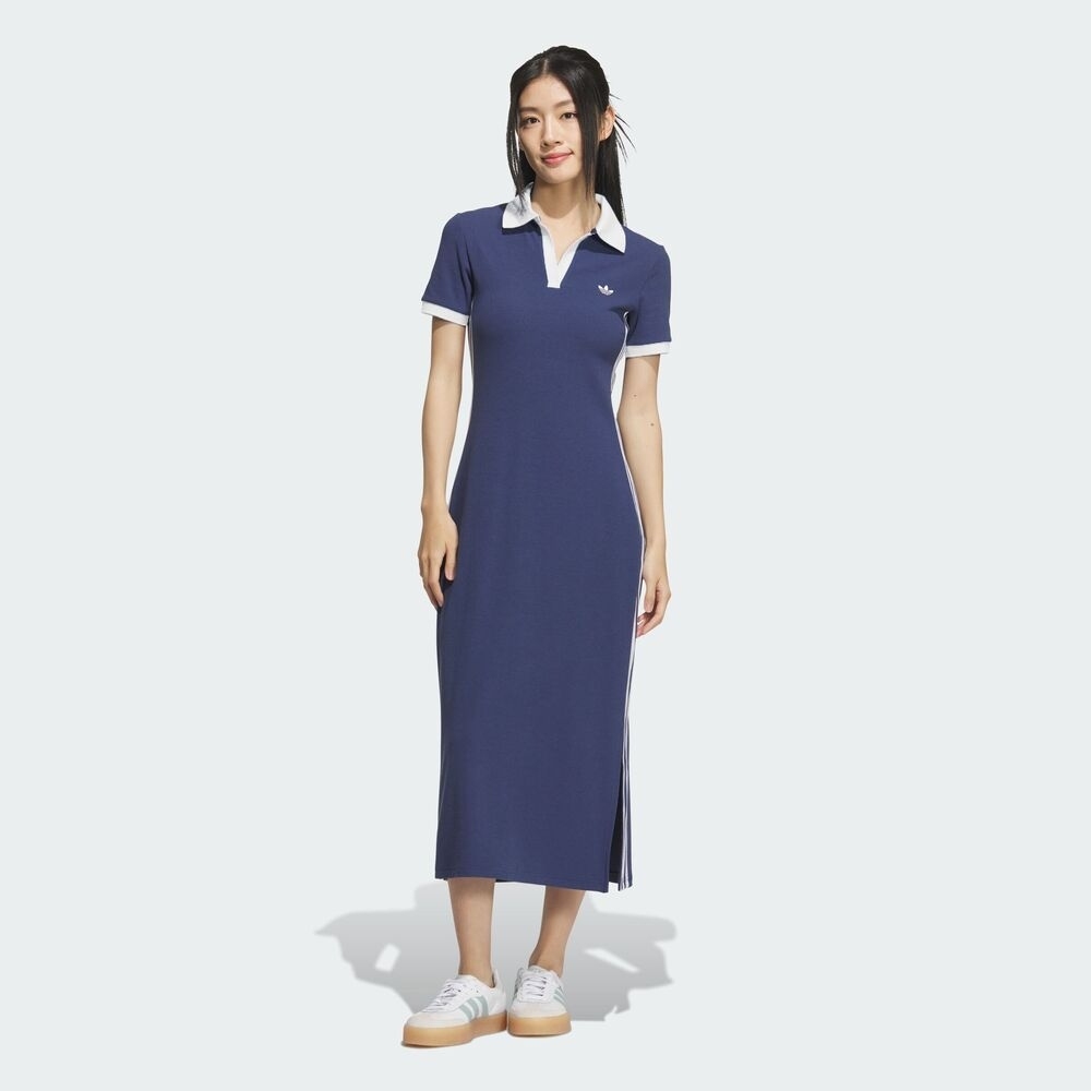 【滔搏联动】adidas阿迪达斯三叶草女子深蓝色翻领短袖连衣裙KF0317