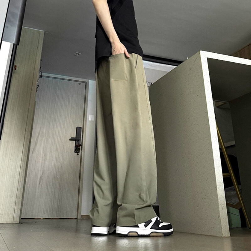 【自带卡扣腰带】裤子男款夏季薄款宽松冰丝透气男士垂感阔腿直筒裤