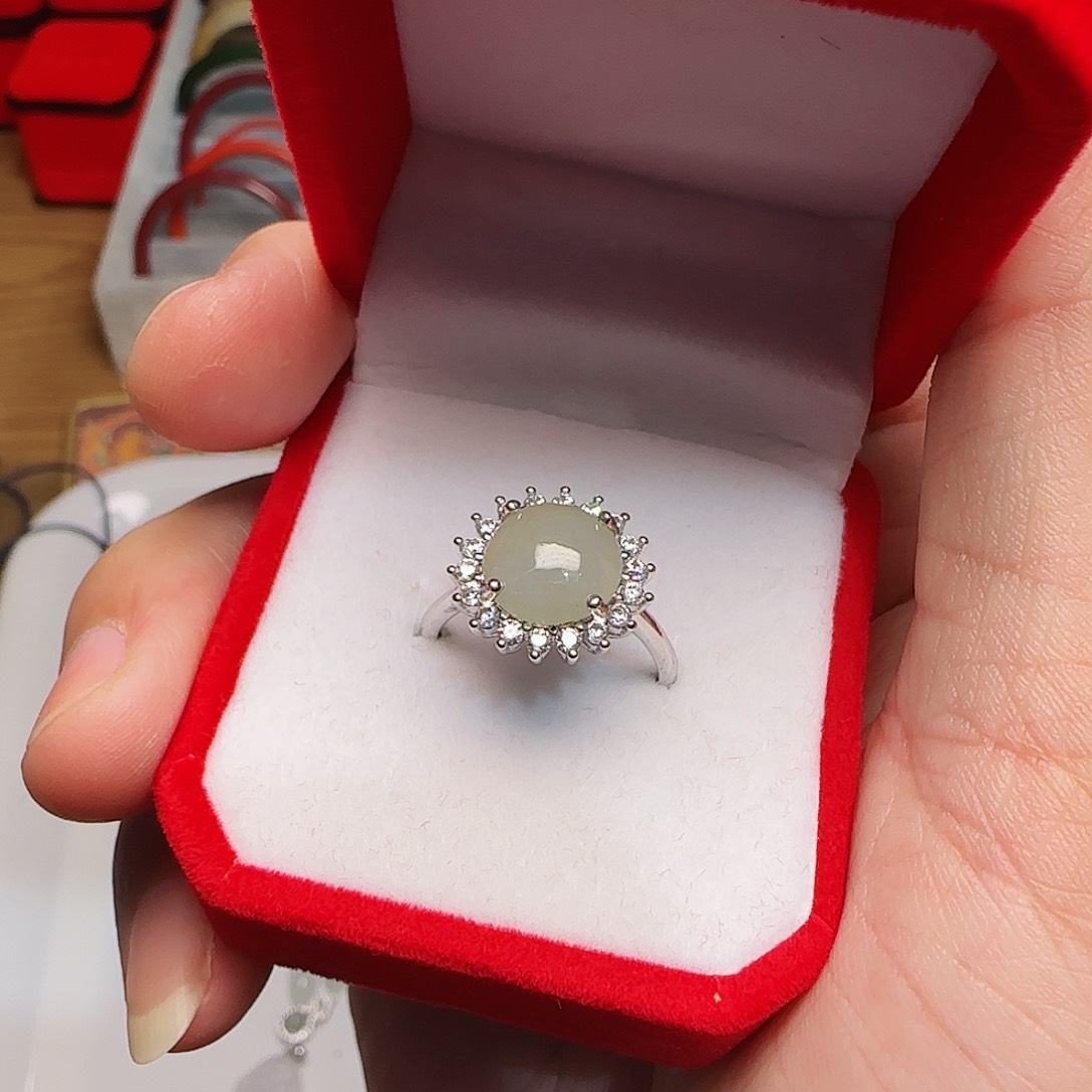 翡翠戒指银S925镀金镶嵌