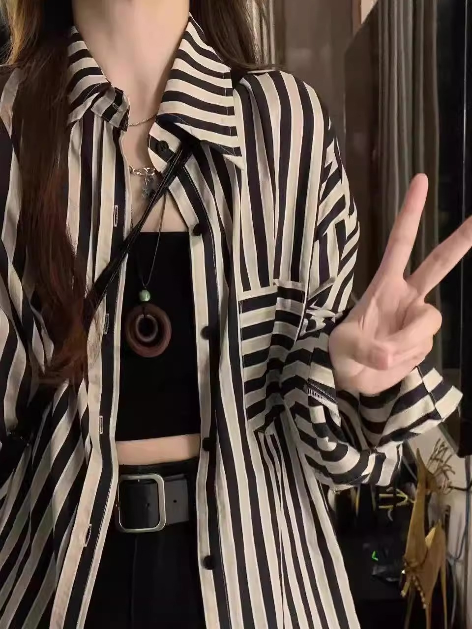 慵懒风条纹衬衫2025新款夏季女装长袖上衣春宽松外搭薄款衬衣外套