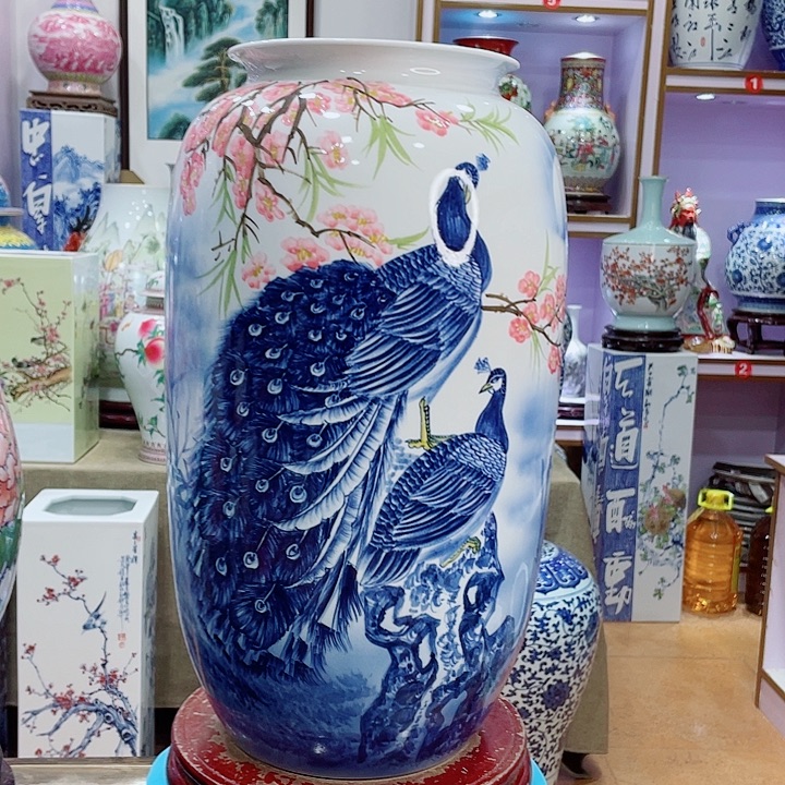 花瓶全手工釉下花鸟冬瓜瓶