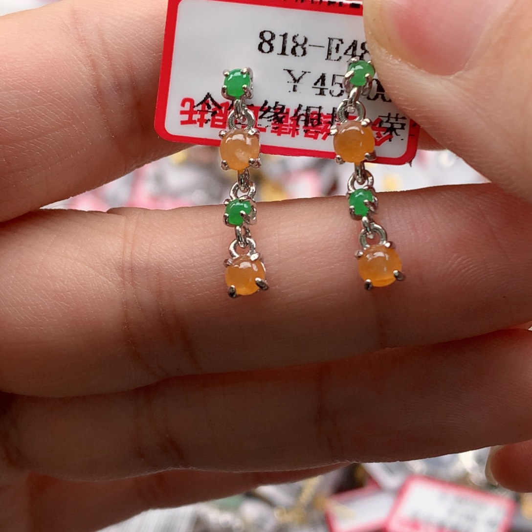 翡翠戒指银S925镶嵌天然翡翠耳饰