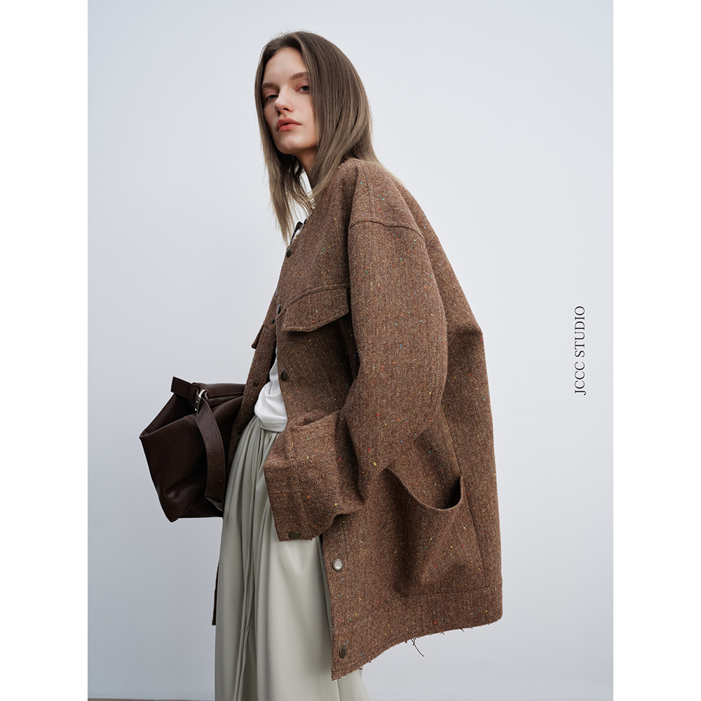 JCCC影子【琥珀/栖木里】咖色绵羊毛复古小香风呢大衣JE5BMW11
