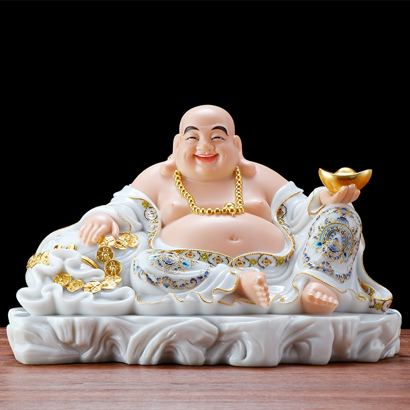 圆通佛具汉白玉带台宽体珐琅彩弥勒像批发未来佛笑佛大肚佛工艺品