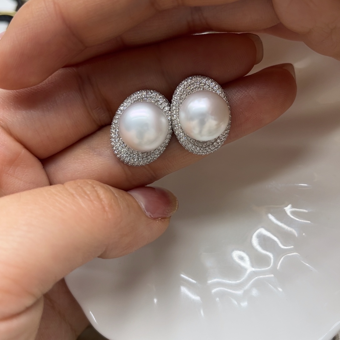 耳饰银S925镶嵌海水珍珠