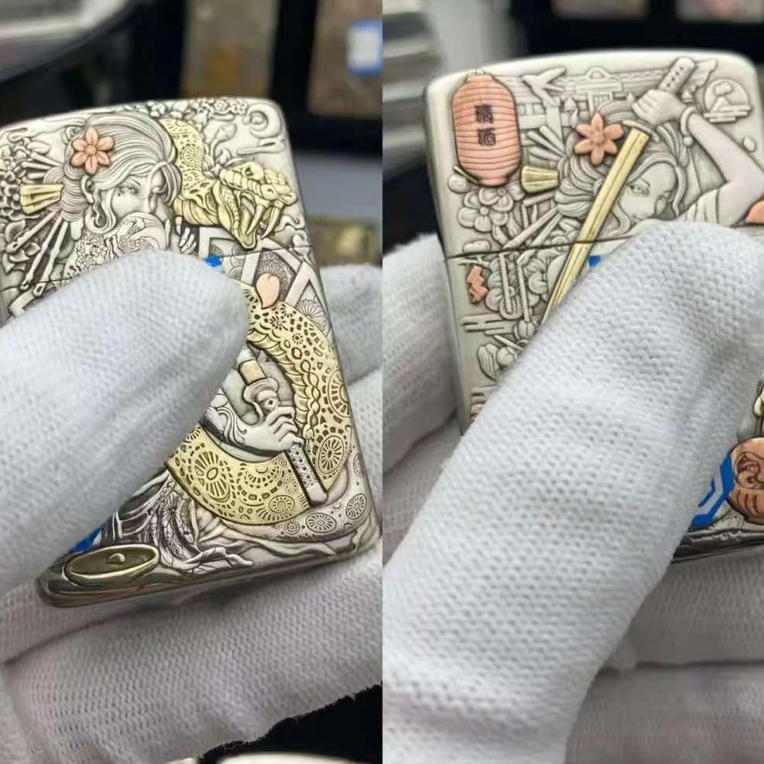 ZORRO 镶嵌二代盔甲蛇女刀女 镶纯铜防风3D浮雕 男士生日礼打火机