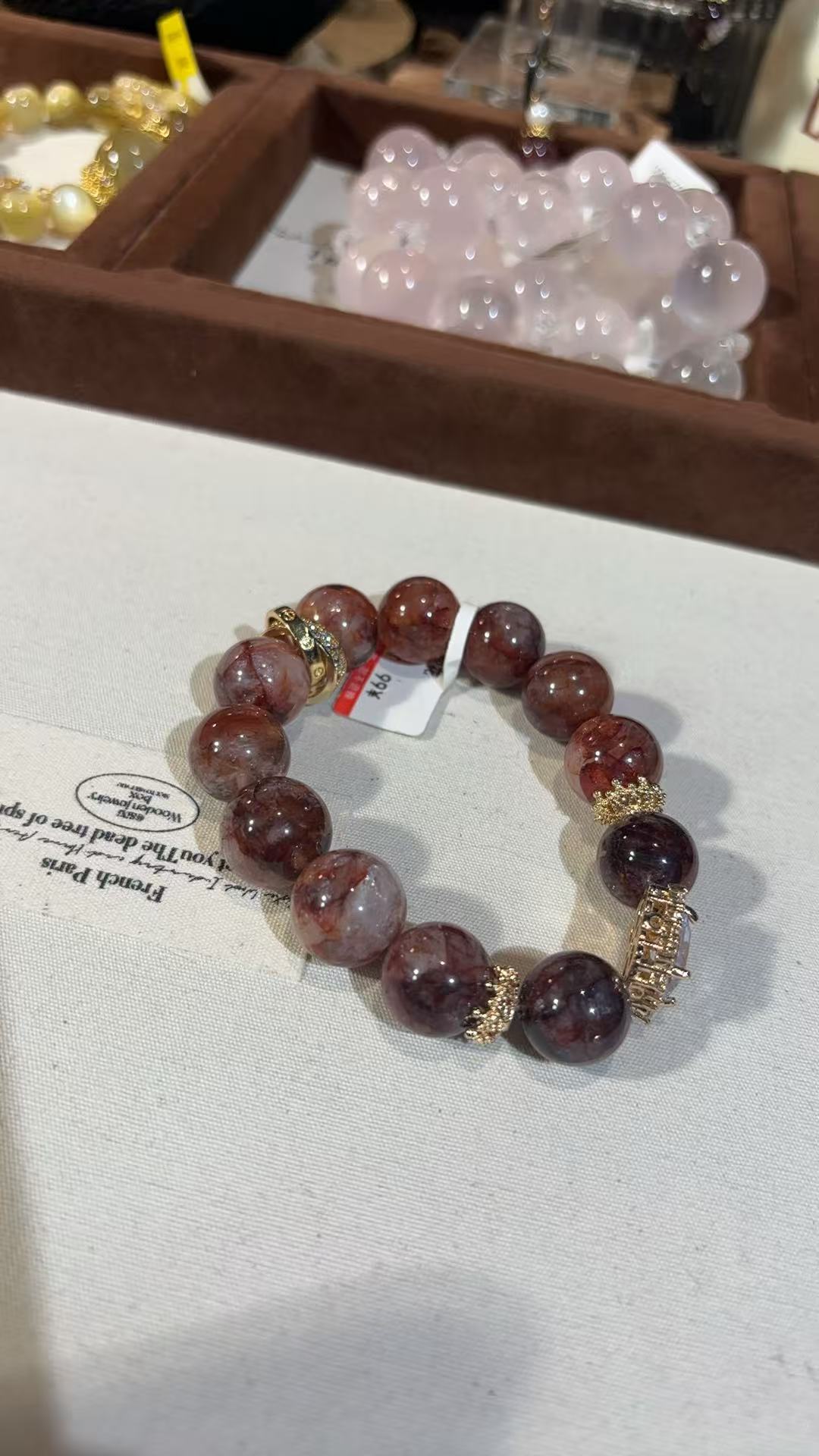 天然红胶花招财招福时尚水晶手链