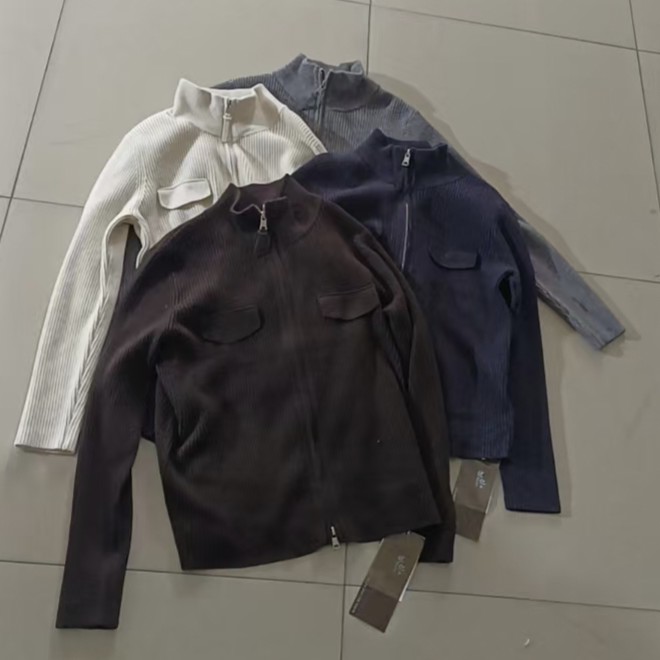 秋冬新款立领双拉链毛针织百搭开衫女