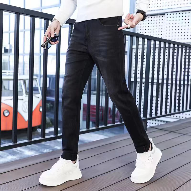 长裤高弹厚款印花 秋冬牛仔裤百搭弹力时尚男装牛仔裤欧版
