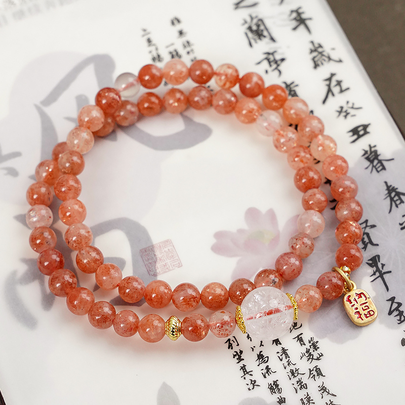 多圈天然胶花水晶白幽灵转珠手链-8761