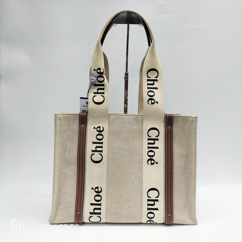 99新 Chloe/蔻依 中号米色拼棕色托特包