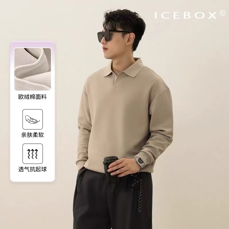ICEBOX老钱风海鸥领秋冬纯色长袖POLO男士秋装男款2025新款爆款
