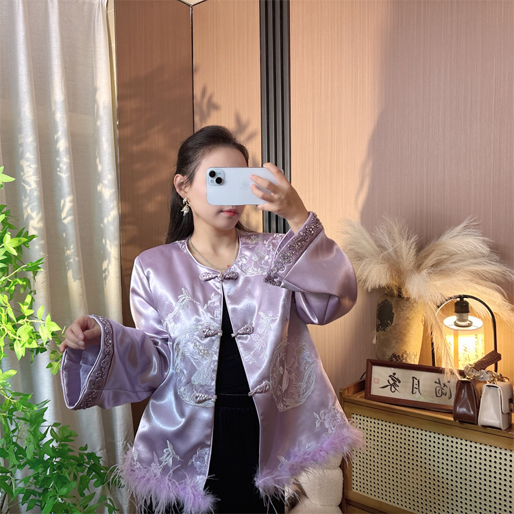 【相思-紫】2025冬季新款新中式真毛时尚洋气加厚保暖棉衣外套 