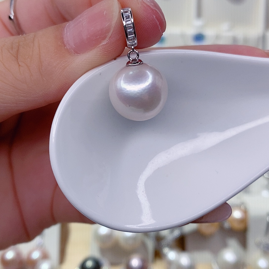 淡水珍珠银S925镶嵌吊坠(赠链)13➕