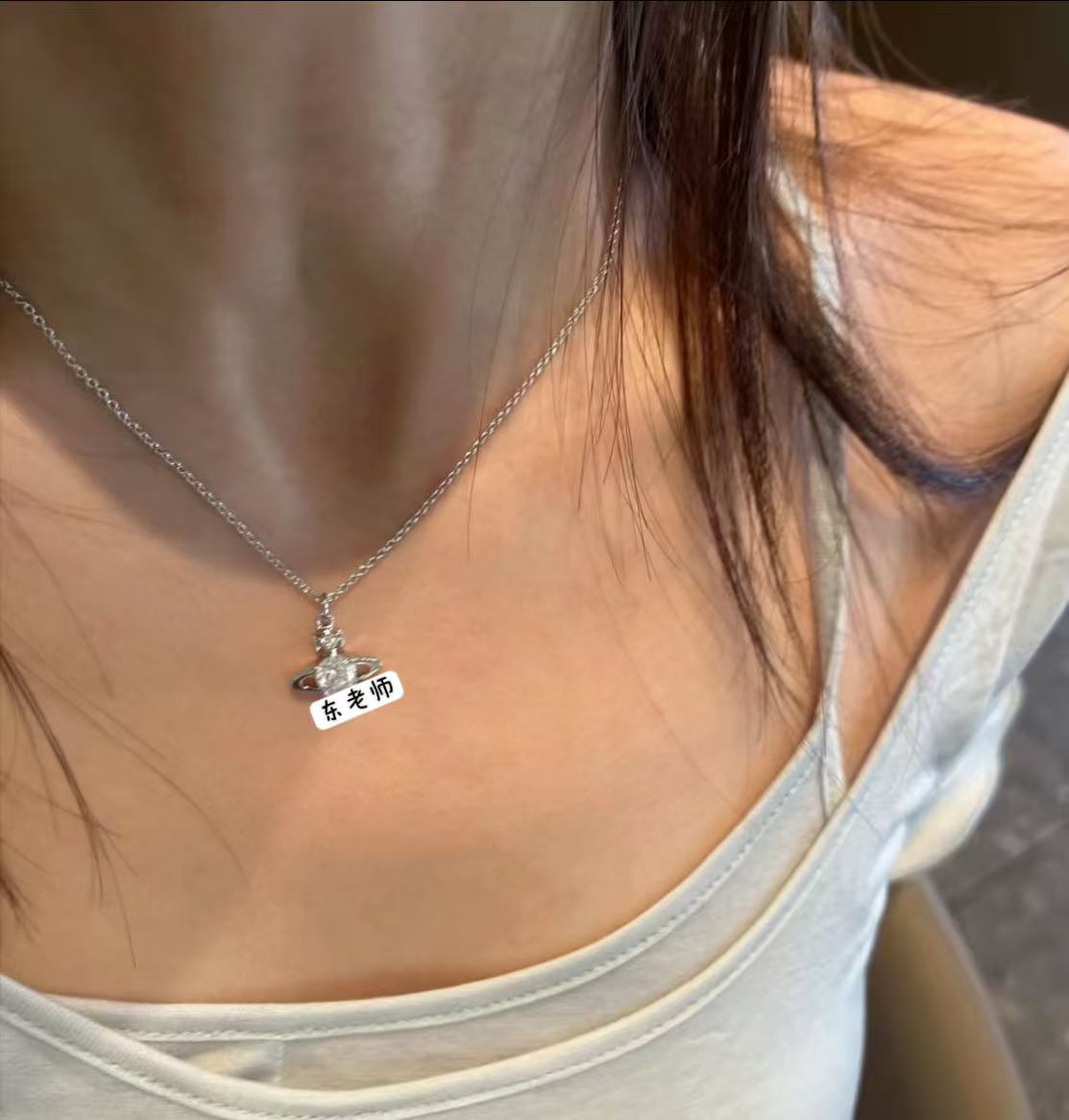 铜合金项链 【小鼻嘎土星项链】小巧精致土星项链满钻星球锁骨链