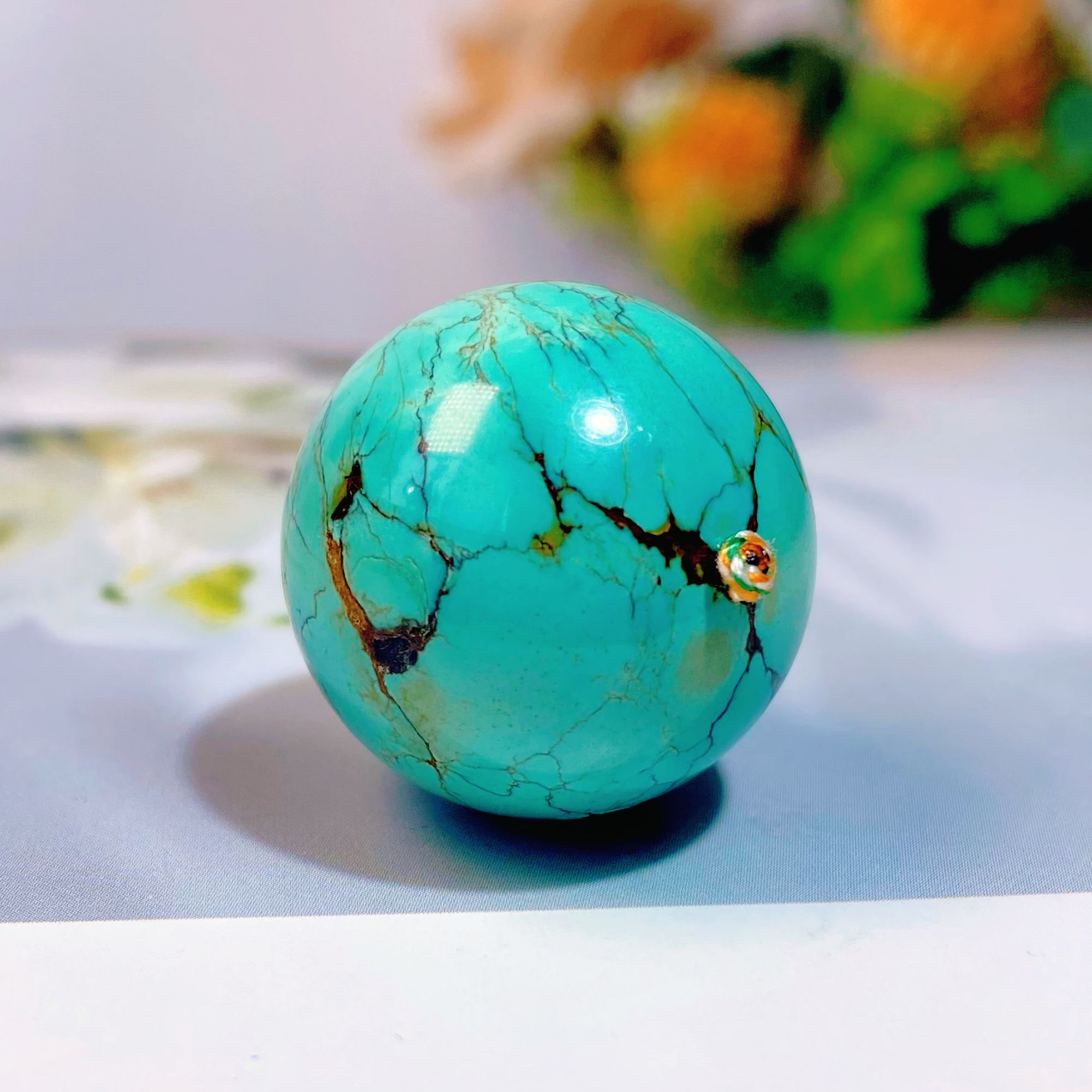 天然原矿绿松石圆珠串珠水草纹料质细腻