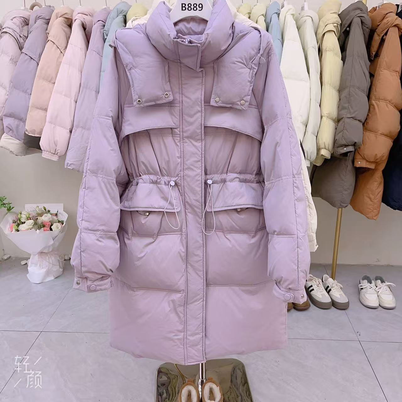 #g148新款女款羽绒外套韩版连帽外套女长款-衣长94